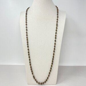 Brass Hollow Bead Necklace Long Length Patina Boho Vintage Hippie
